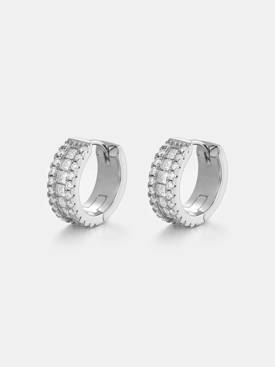 14K Solid Gold Moissanite Princess Cut Hoop Earrings