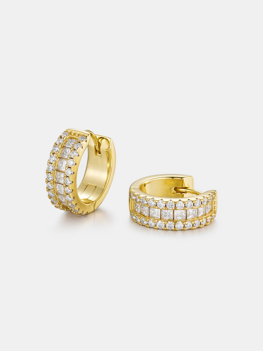 14K Solid Gold Moissanite Princess Cut Hoop Earrings
