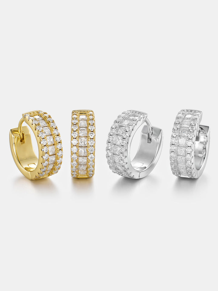 14K Solid Gold Moissanite Princess Cut Hoop Earrings
