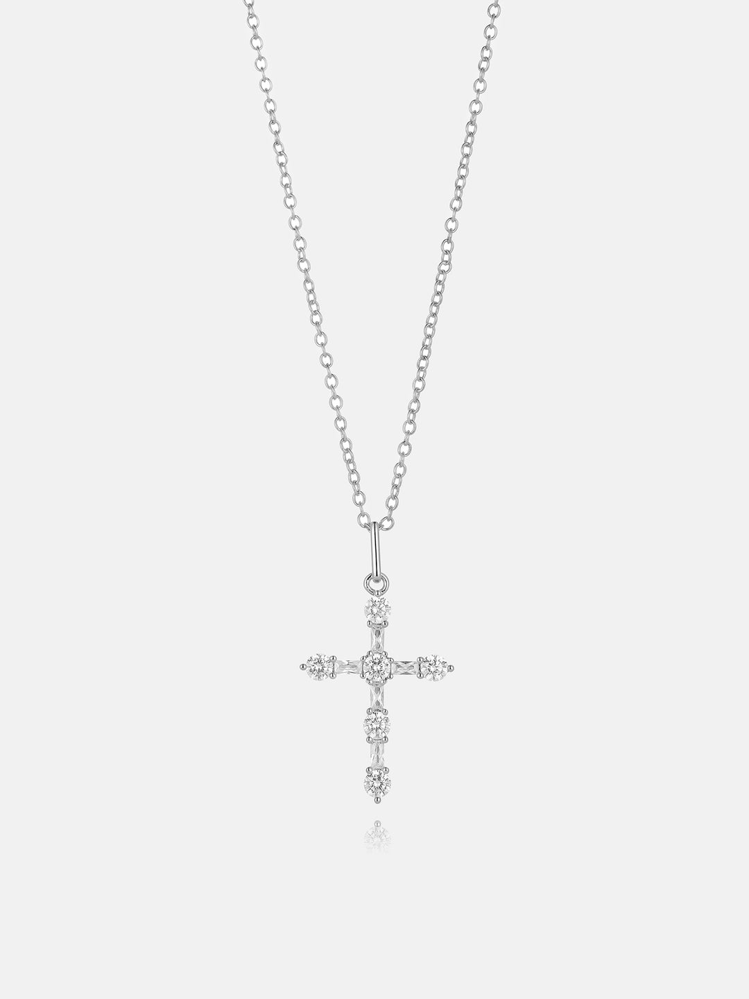 Moissanite Round & Baguette Cut Cross Pendant