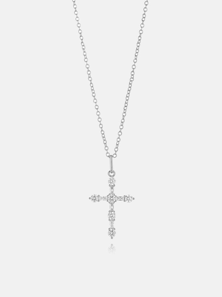 Moissanite Round & Baguette Cut Cross Pendant