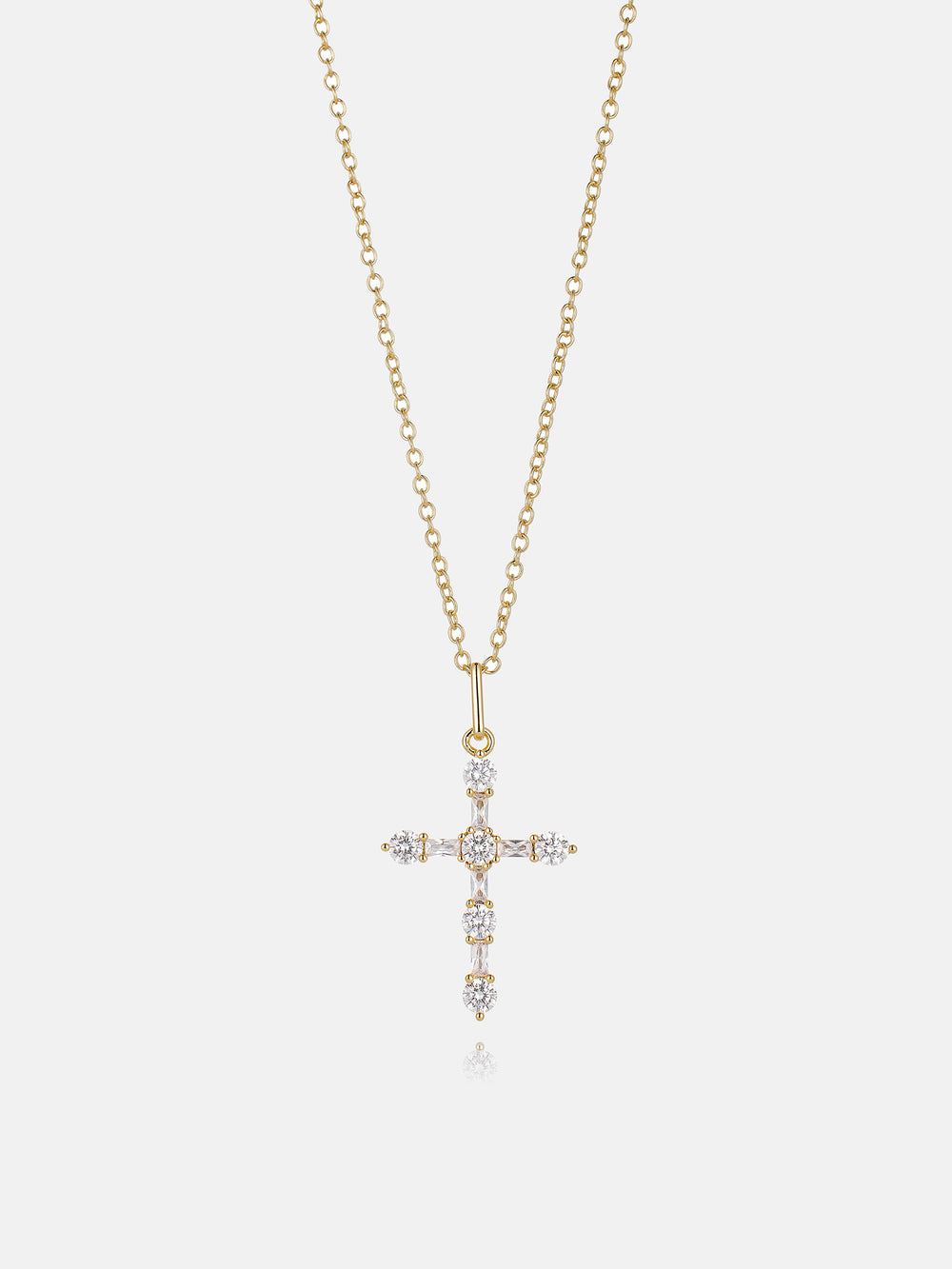 Moissanite Round & Baguette Cut Cross Pendant