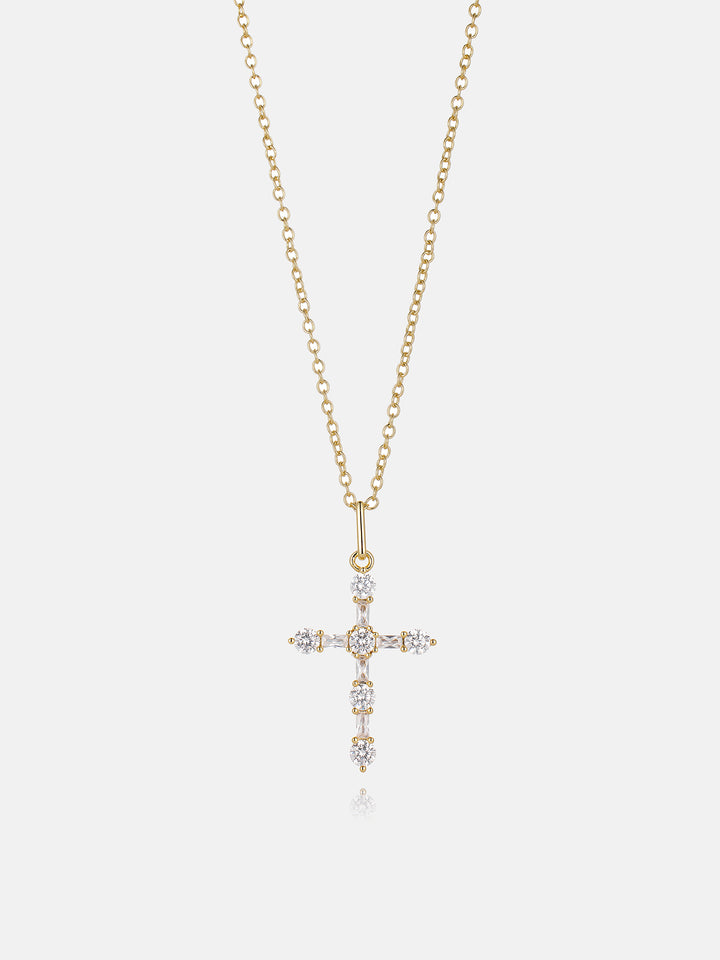 Moissanite Round & Baguette Cut Cross Pendant