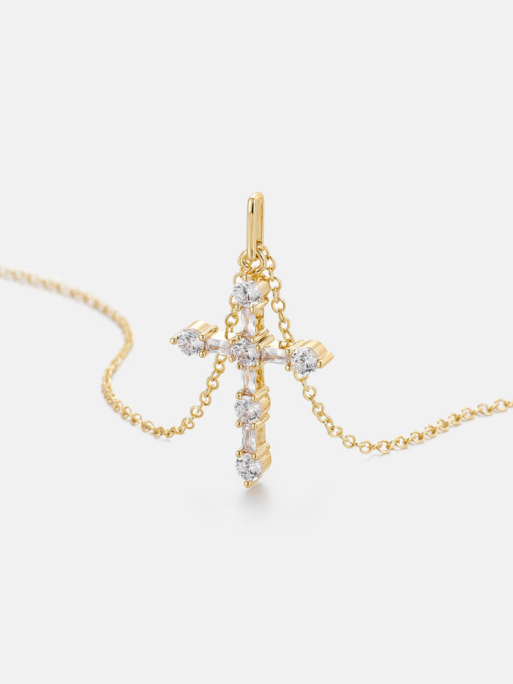Moissanite Round & Baguette Cut Cross Pendant