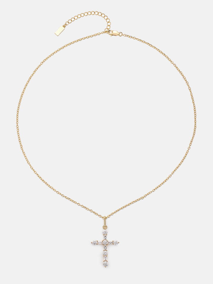 Moissanite Round & Baguette Cut Cross Pendant