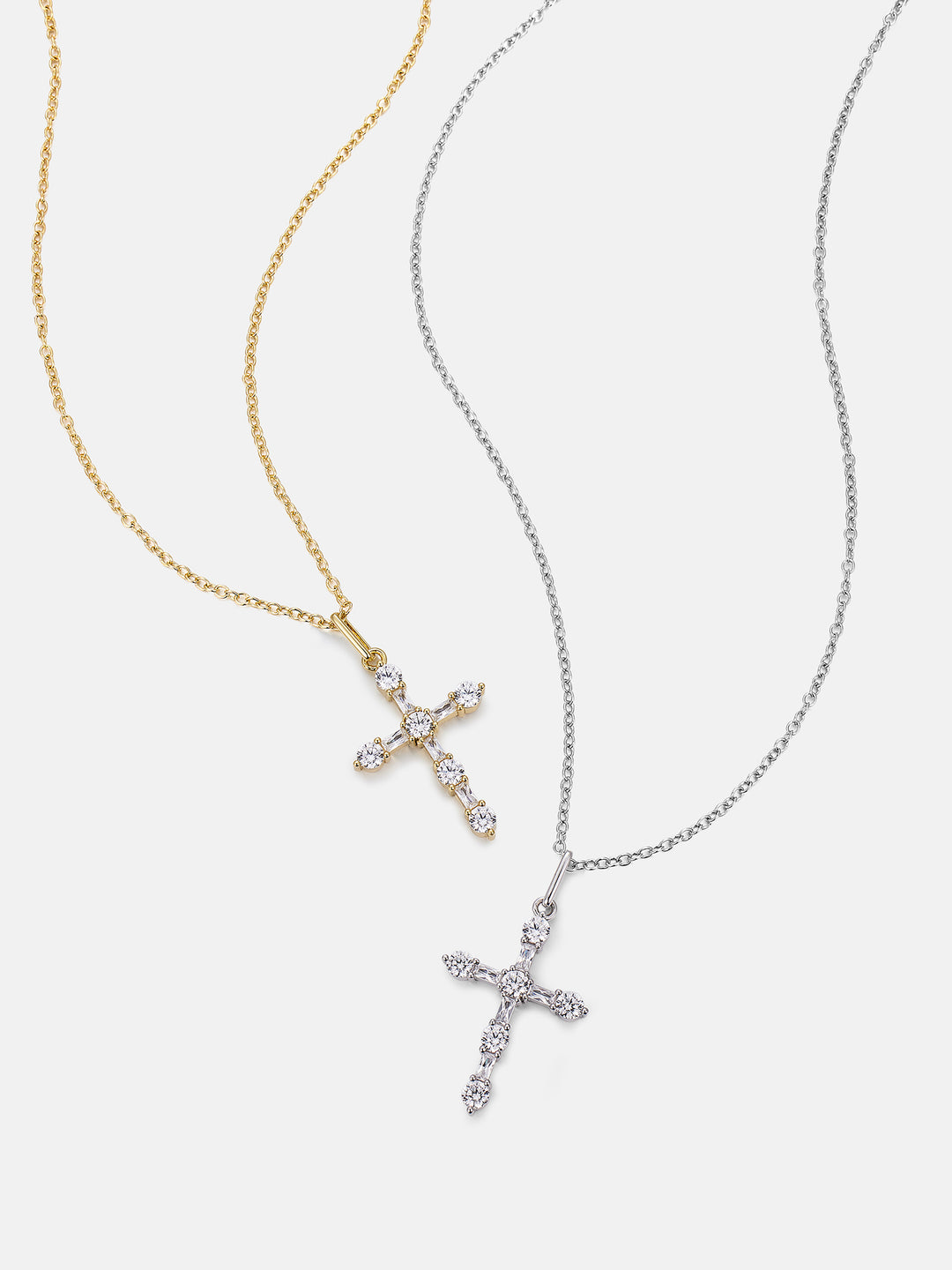 Moissanite Round & Baguette Cut Cross Pendant