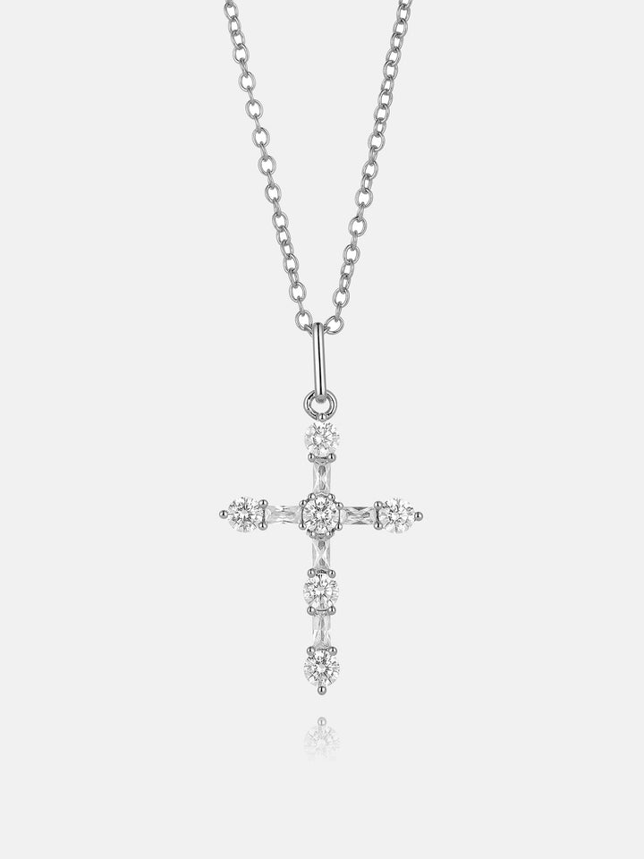 Moissanite Round & Baguette Cut Cross Pendant