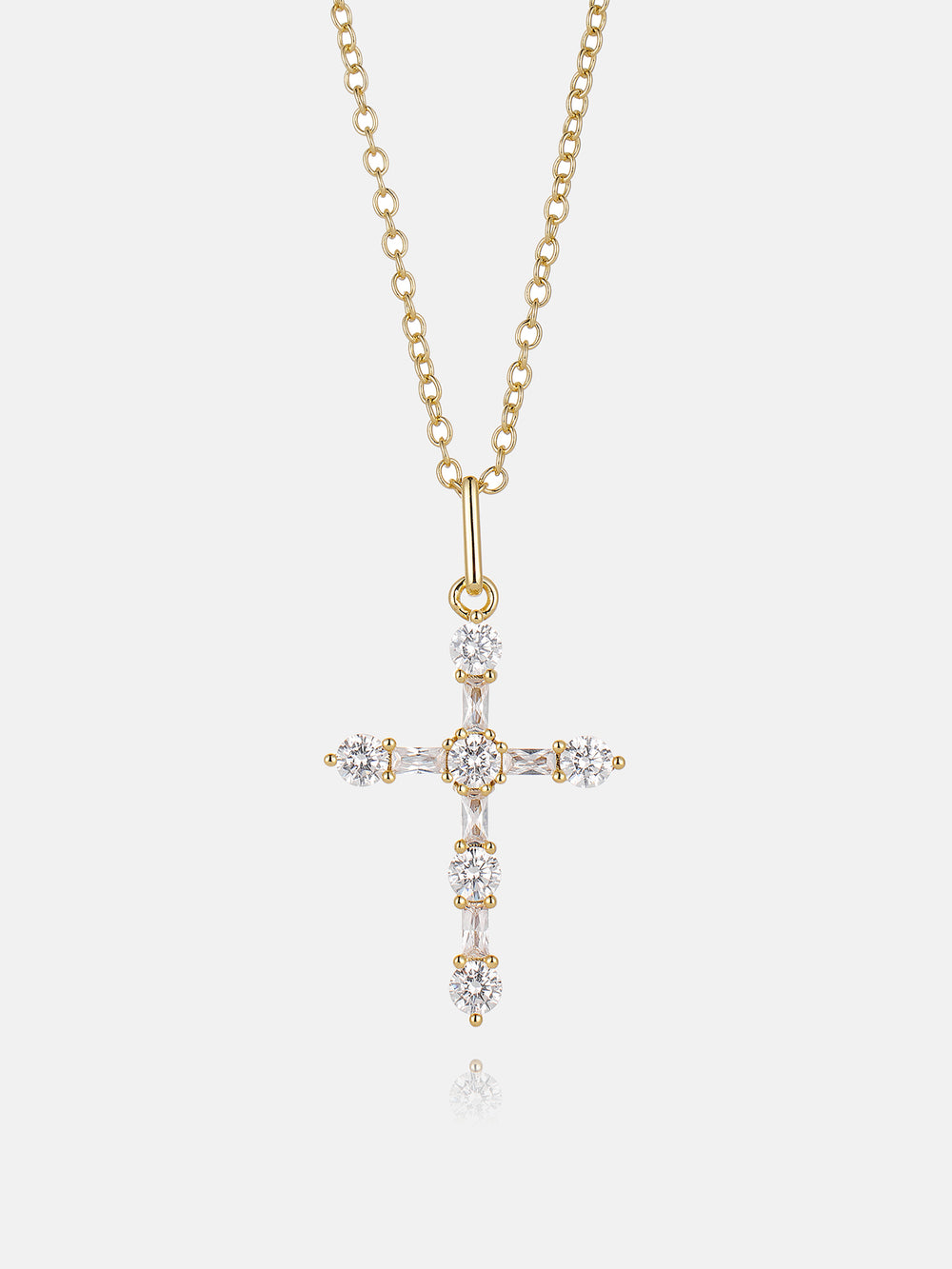 Moissanite Round & Baguette Cut Cross Pendant