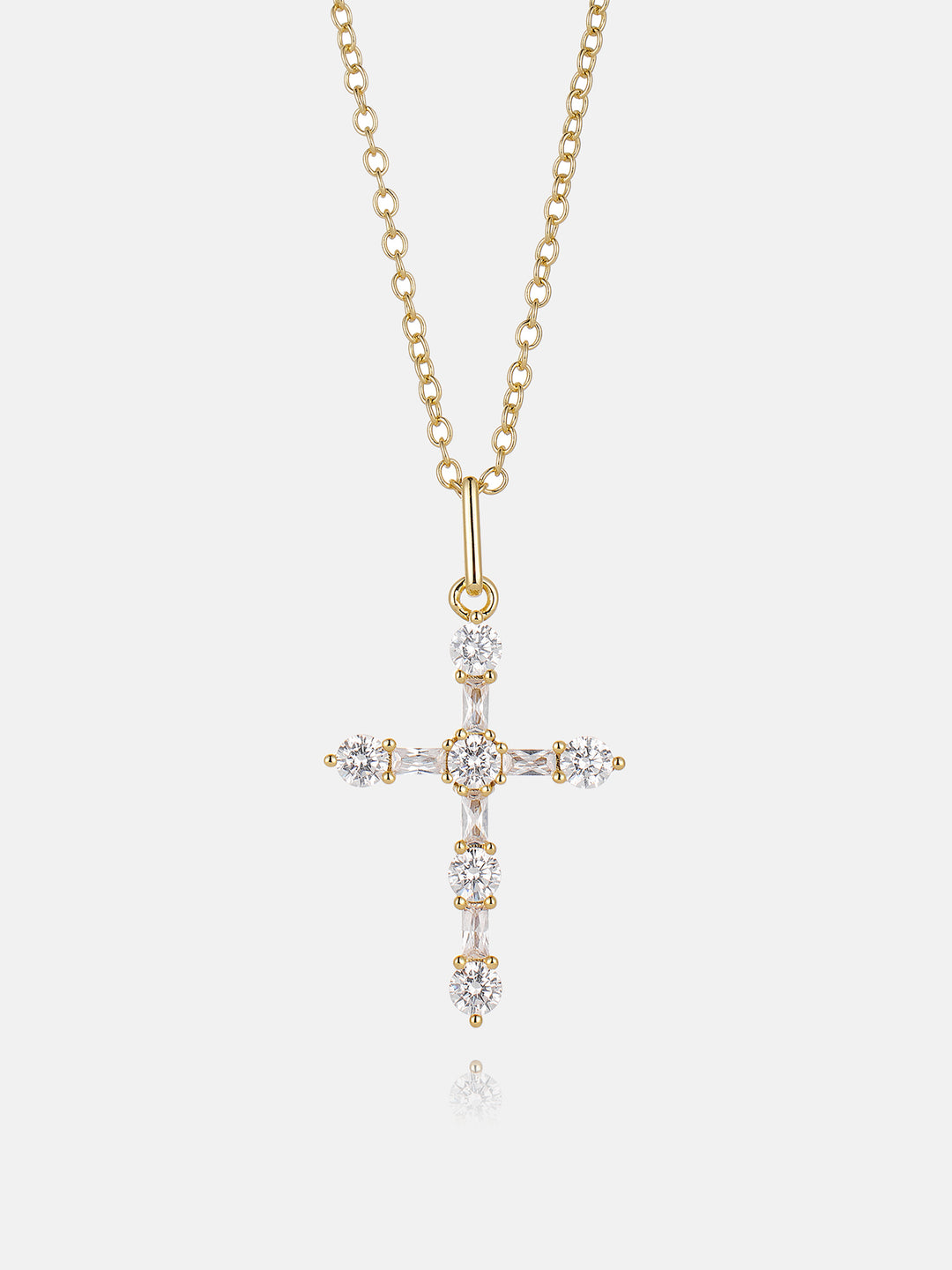 Moissanite Round & Baguette Cut Cross Pendant