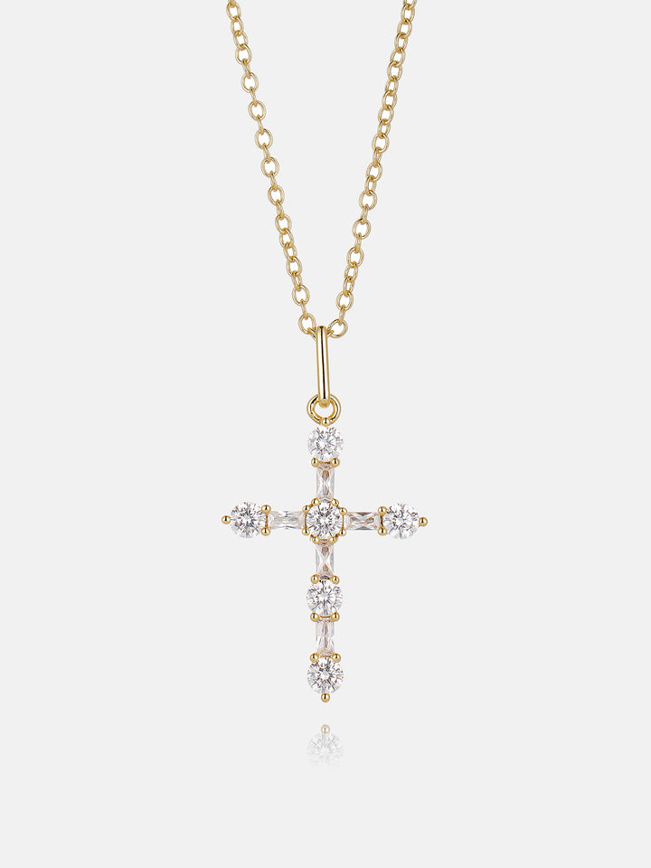 Moissanite Round & Baguette Cut Cross Pendant