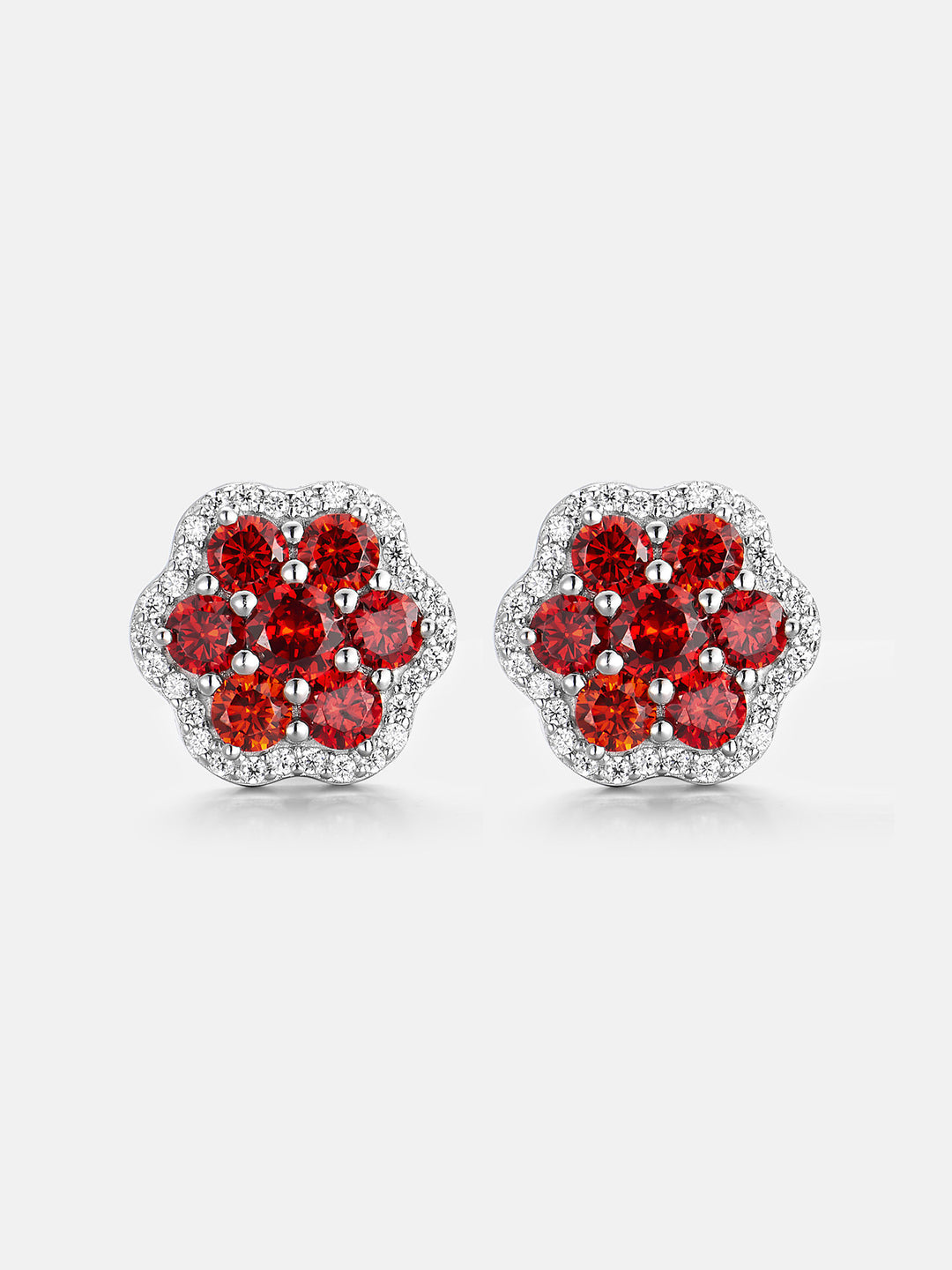 Moissanite Ruby Flower Cluster Stud Earrings