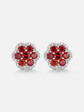 Moissanite Ruby Flower Cluster Stud Earrings
