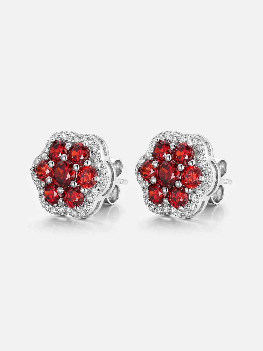 Moissanite Ruby Flower Cluster Stud Earrings