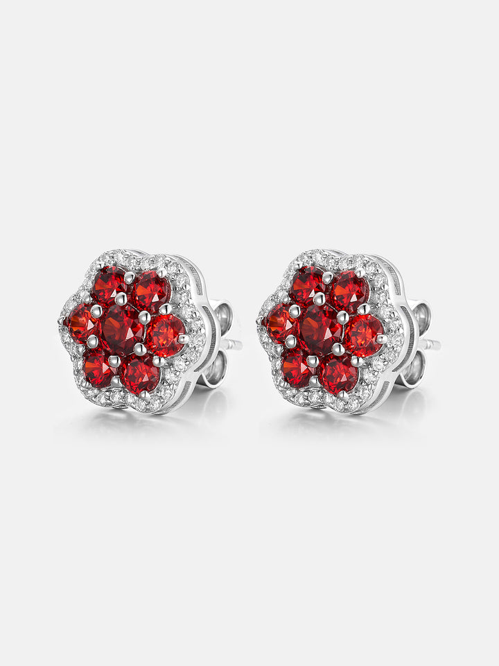 Moissanite Ruby Flower Cluster Stud Earrings