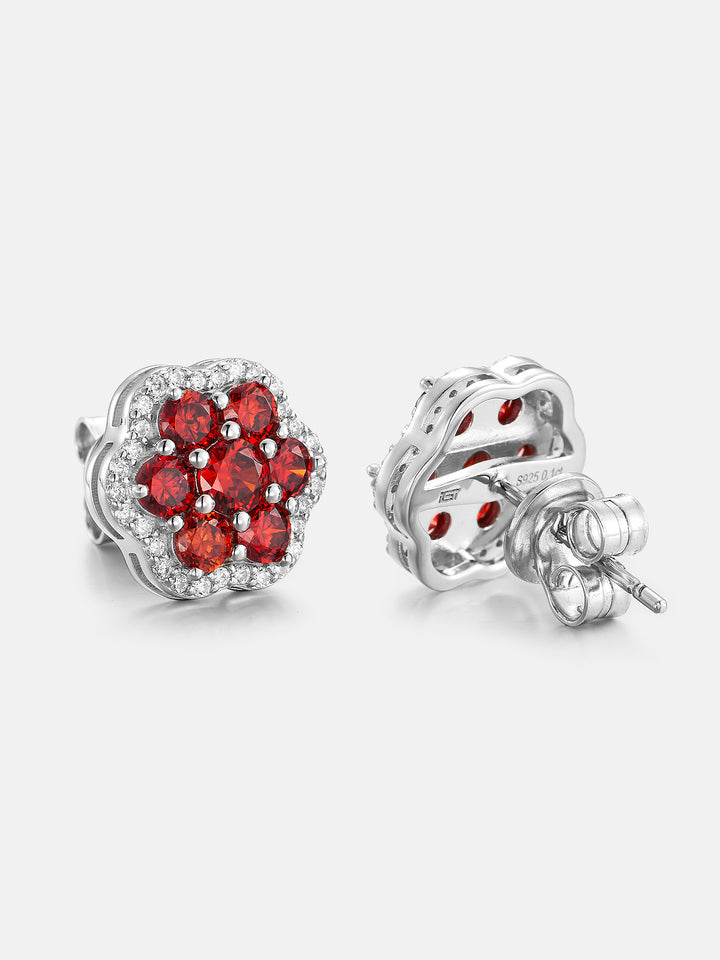 Moissanite Ruby Flower Cluster Stud Earrings