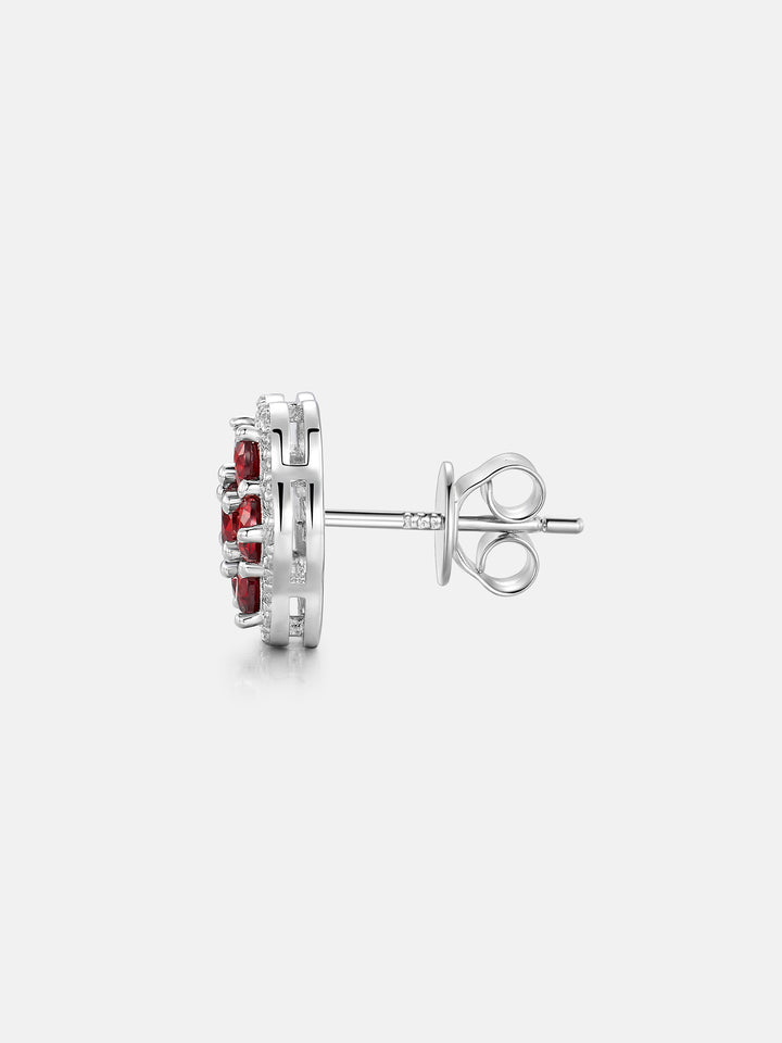 Moissanite Ruby Flower Cluster Stud Earrings