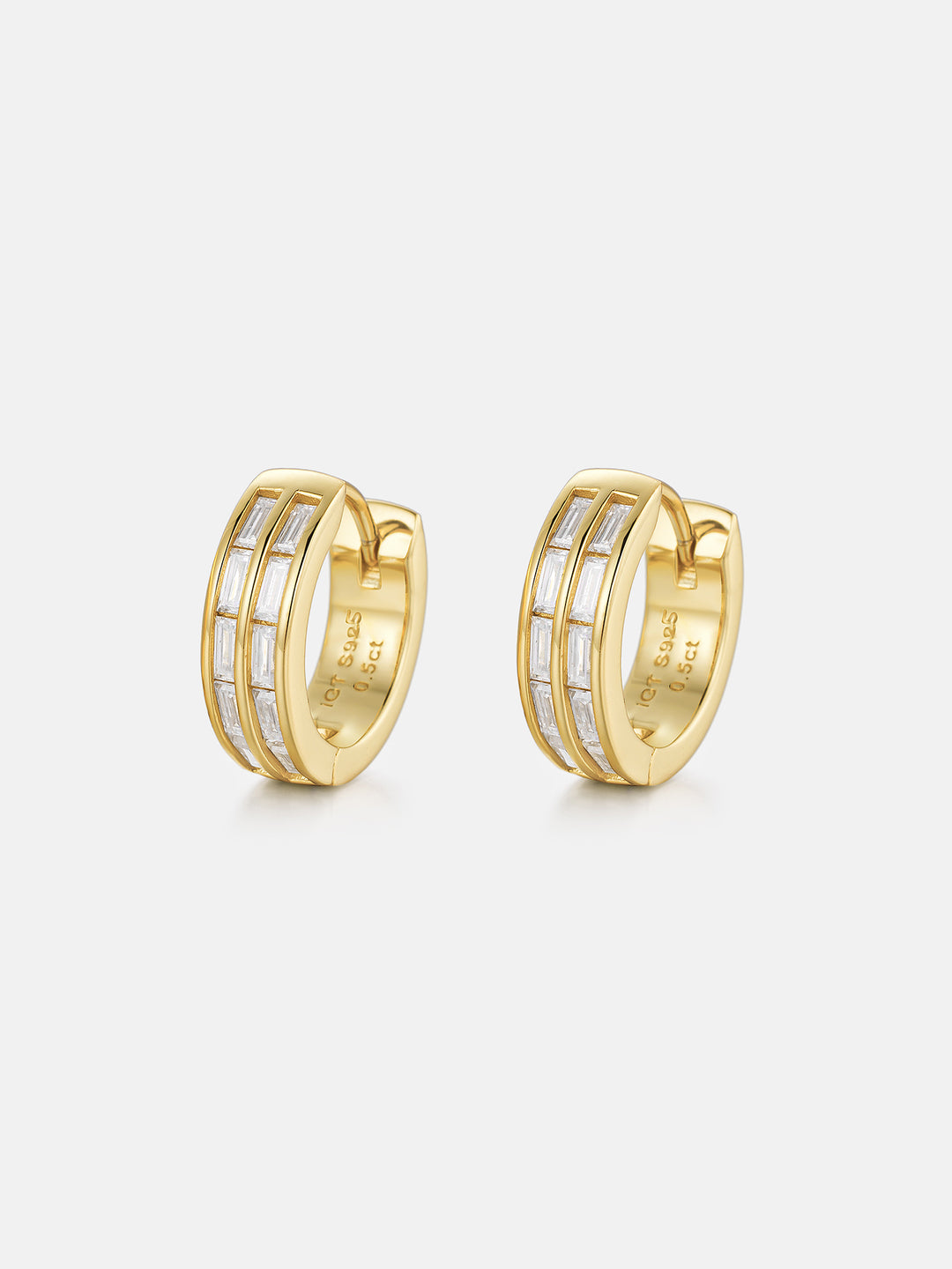 Moissanite Two Row Baguette Hoop Earrings