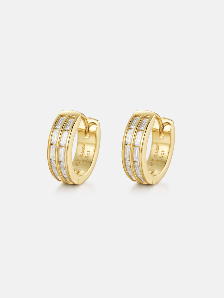 Moissanite Two Row Baguette Hoop Earrings