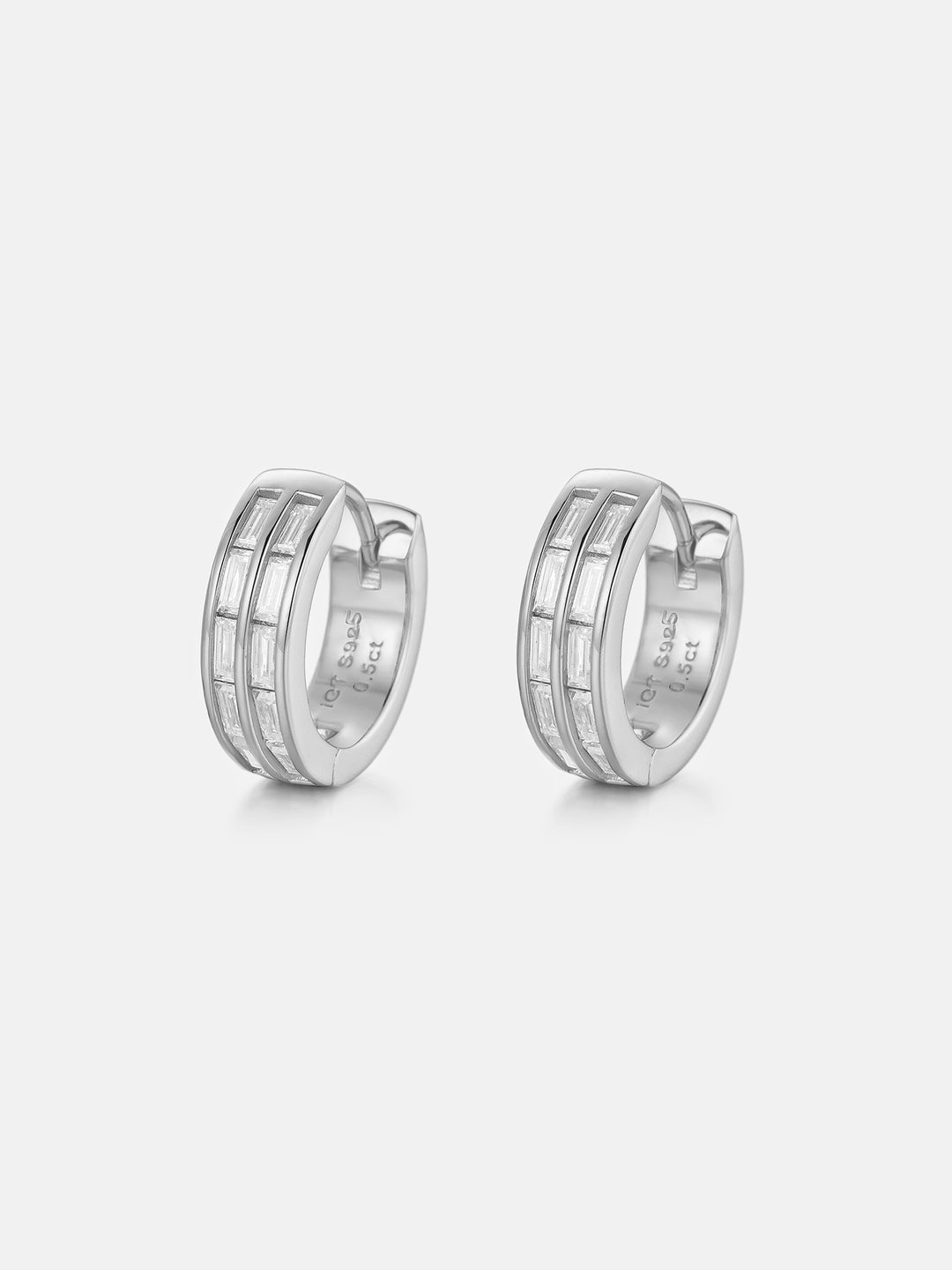 Moissanite Two Row Baguette Hoop Earrings
