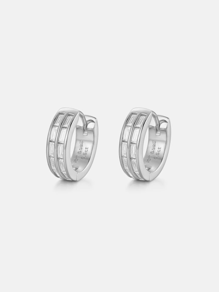 Moissanite Two Row Baguette Hoop Earrings