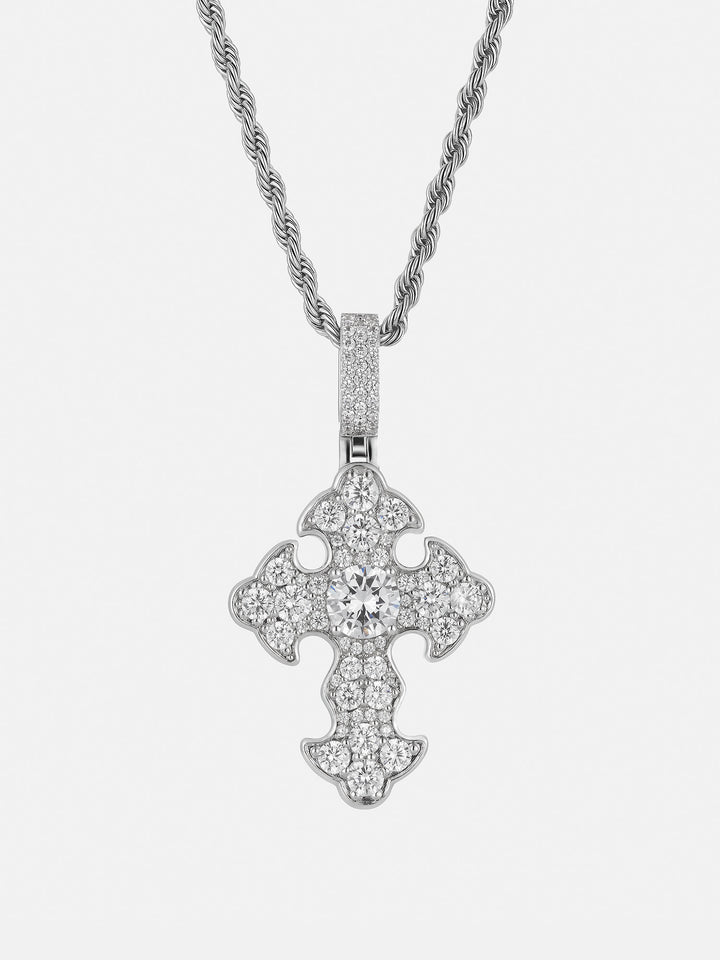 Mosaic Iced Petal 6.5mm Moissanite Cross Pendant