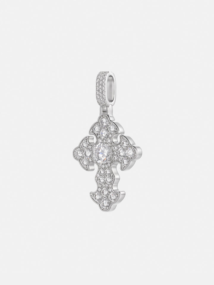 Mosaic Iced Petal 6.5mm Moissanite Cross Pendant