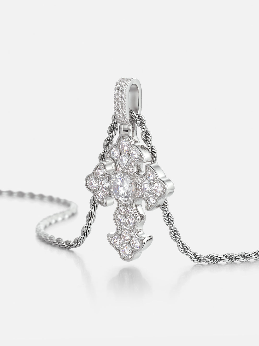 Mosaic Iced Petal 6.5mm Moissanite Cross Pendant