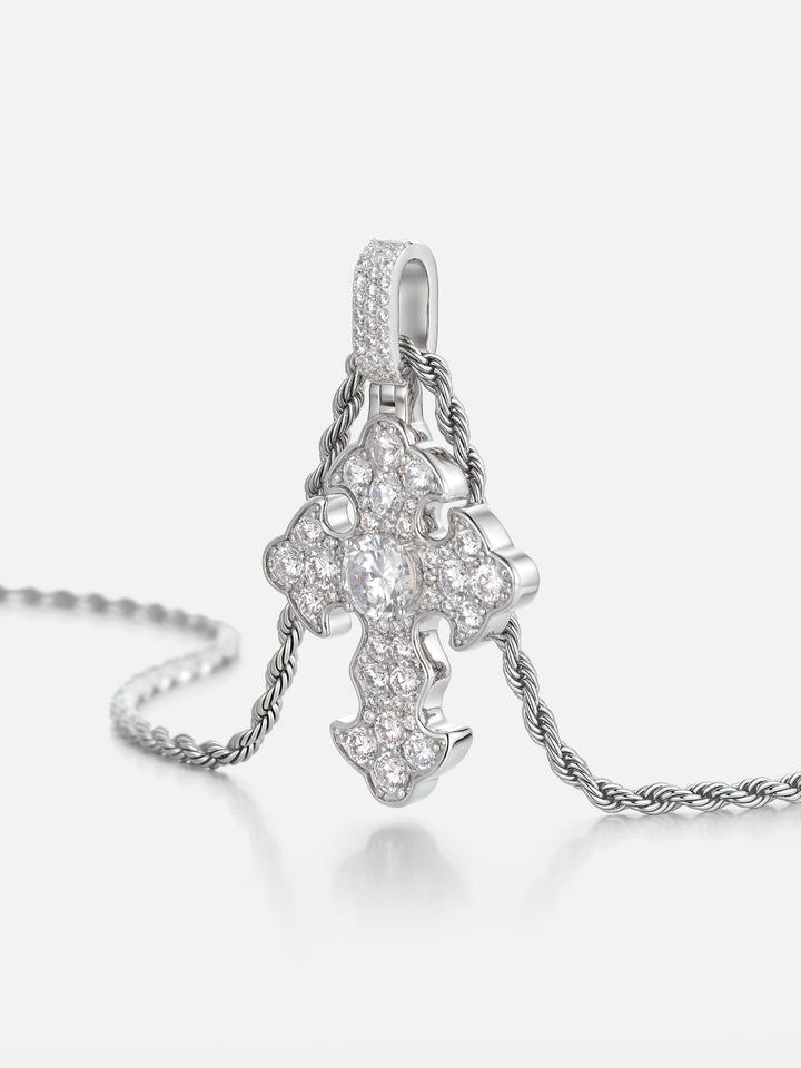 Mosaic Iced Petal 6.5mm Moissanite Cross Pendant