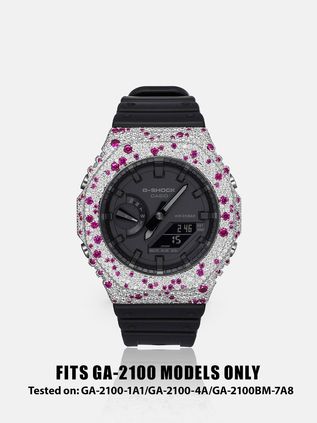 Mosaic Pink Gem & White Moissanite Bezel For GA-2100 Watch