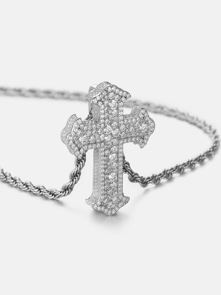 Mosaic Set Moissanite Cross Pendant
