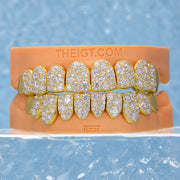 Mosaic Snow Set Moissanite Diamond Grillz In Yellow Gold Plated