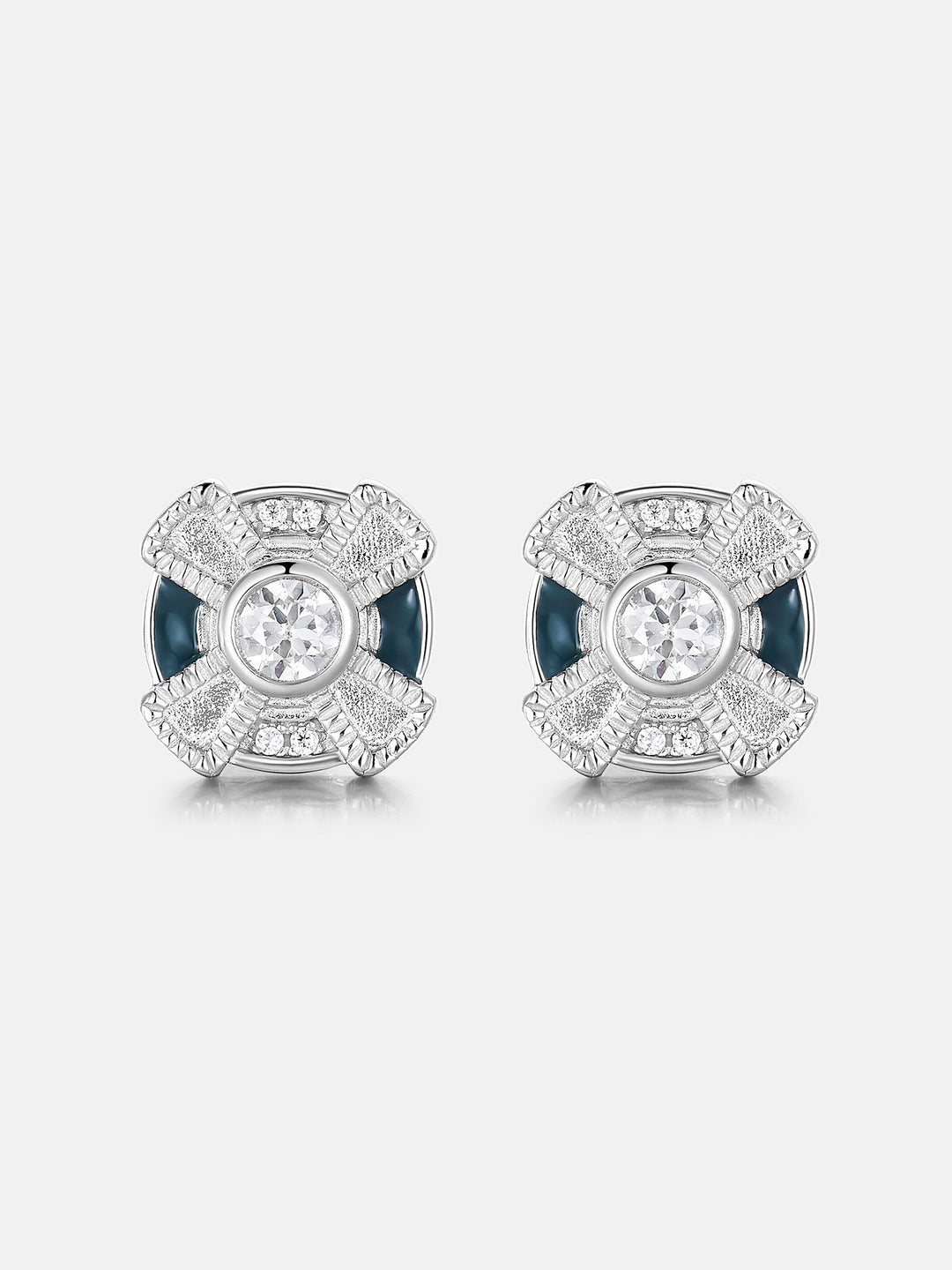 Mossanite Enamel Pinwheel Stud Earrings