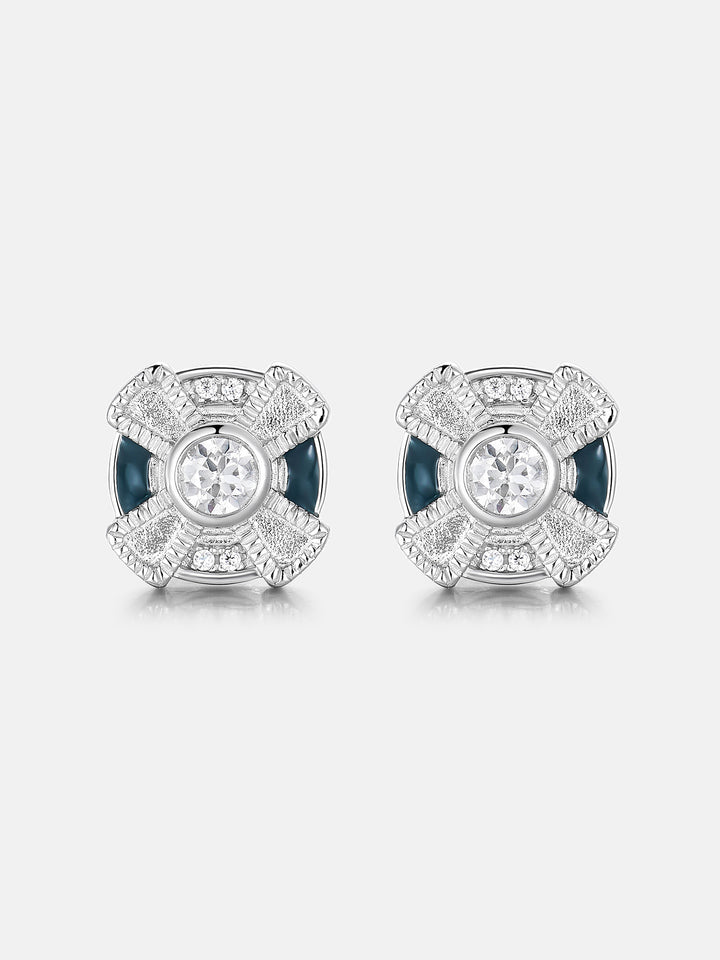 Mossanite Enamel Pinwheel Stud Earrings