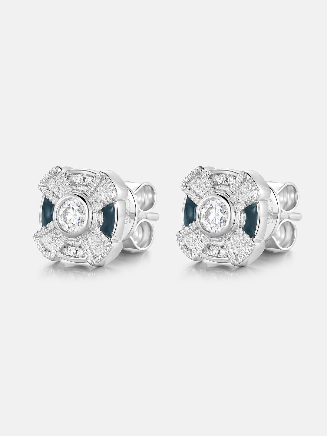 Mossanite Enamel Pinwheel Stud Earrings