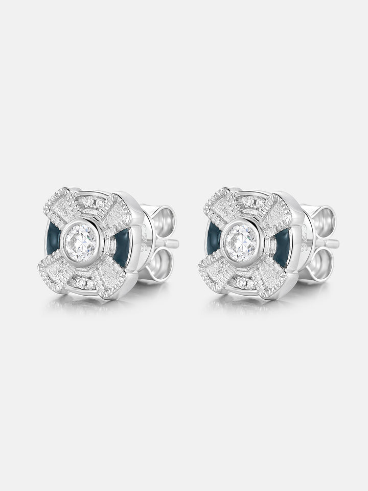 Mossanite Enamel Pinwheel Stud Earrings