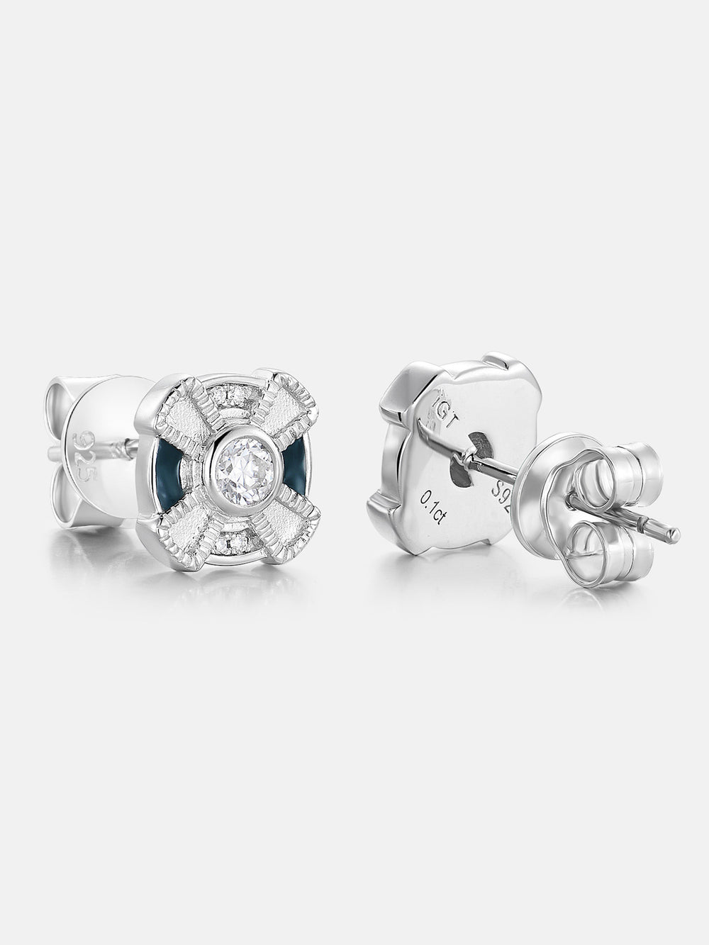 Mossanite Enamel Pinwheel Stud Earrings