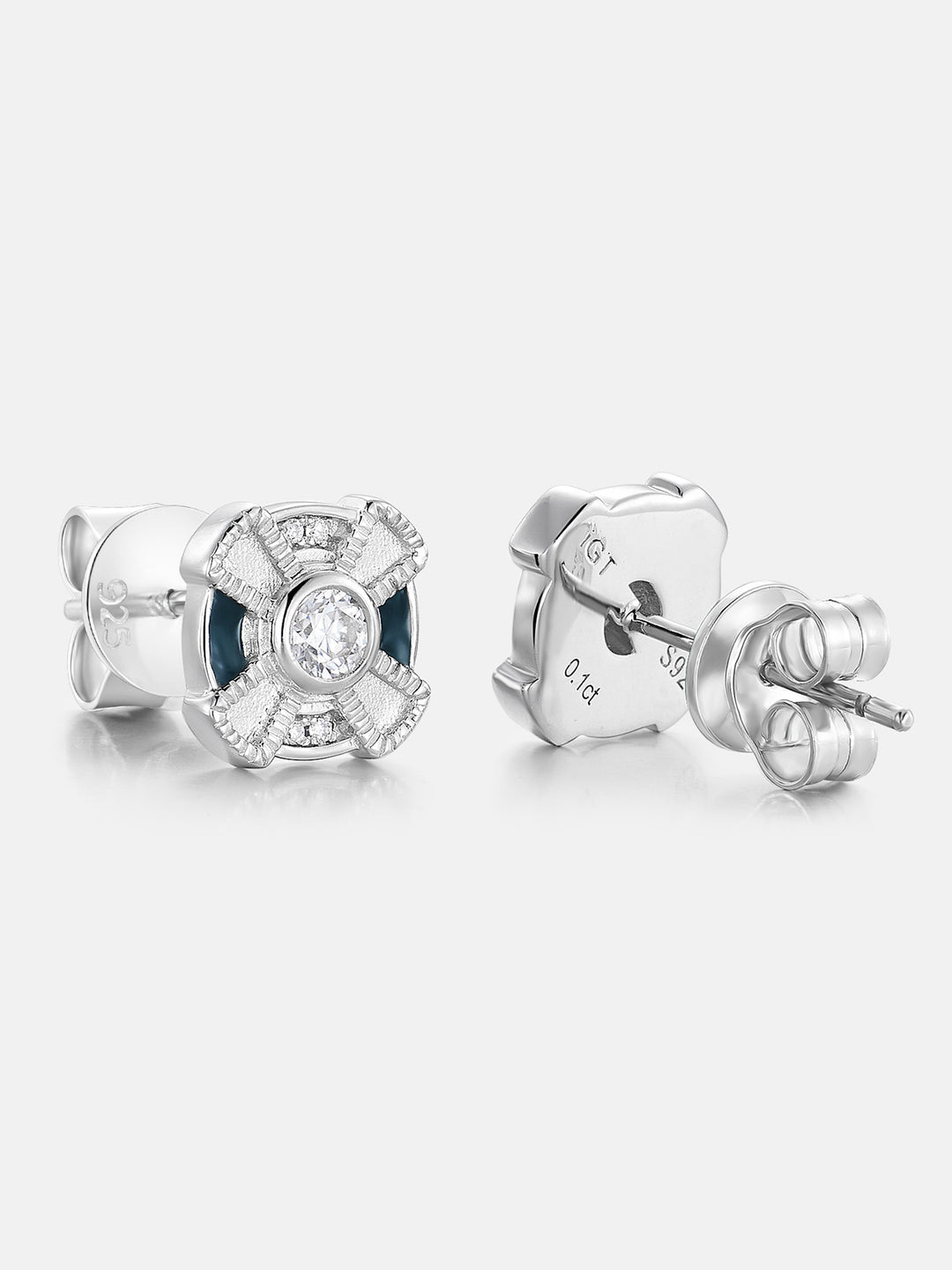 Mossanite Enamel Pinwheel Stud Earrings