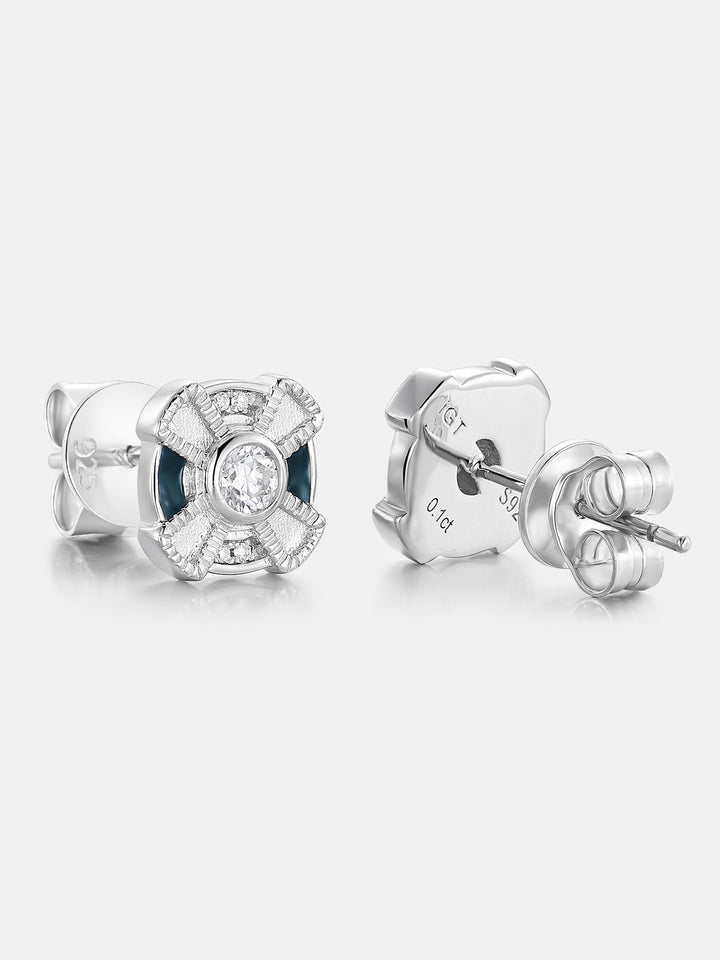 Mossanite Enamel Pinwheel Stud Earrings