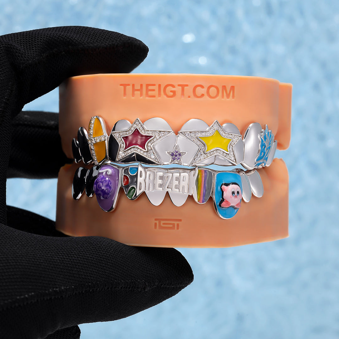 Multi Enamel Pop Star Iced Script Grillz