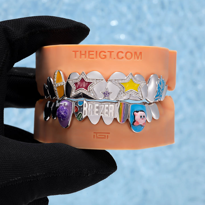 Multi Enamel Pop Star Iced Script Grillz
