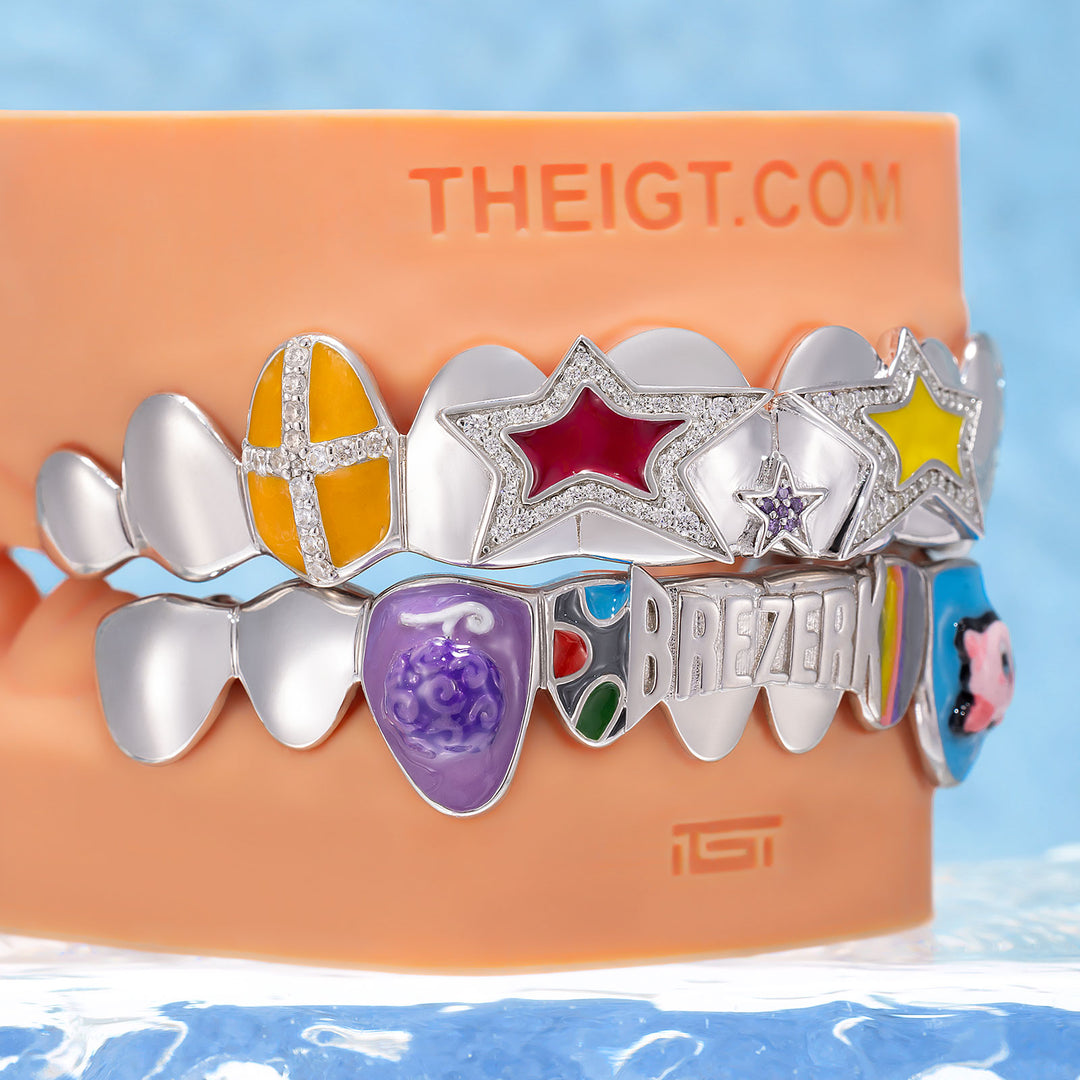 Multi Enamel Pop Star Iced Script Grillz