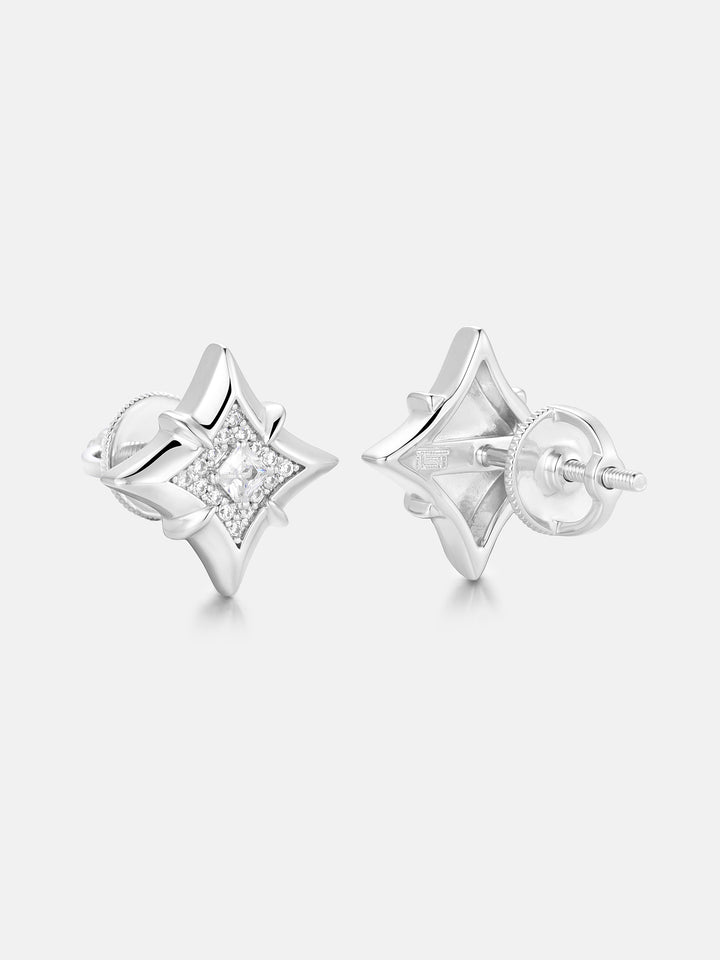 North Star Princess Cut Moissanite Stud Earrings