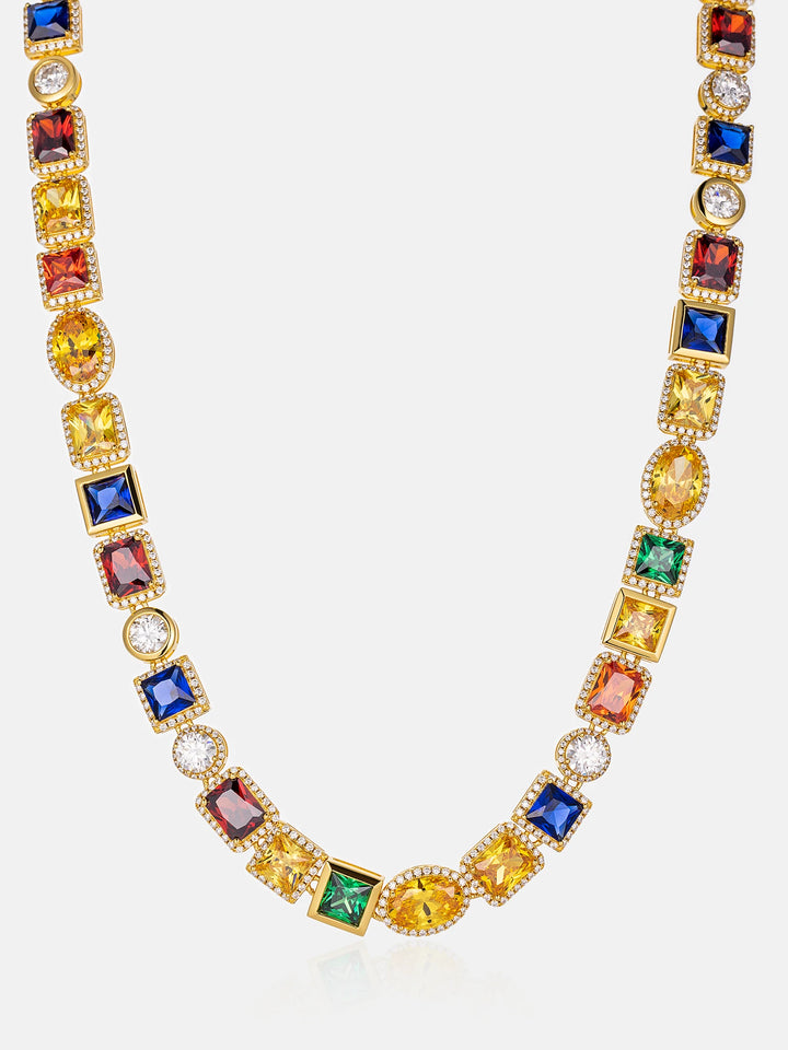 OBJ S925 Moissanite Multi Gemstone Chain In Yellow Gold