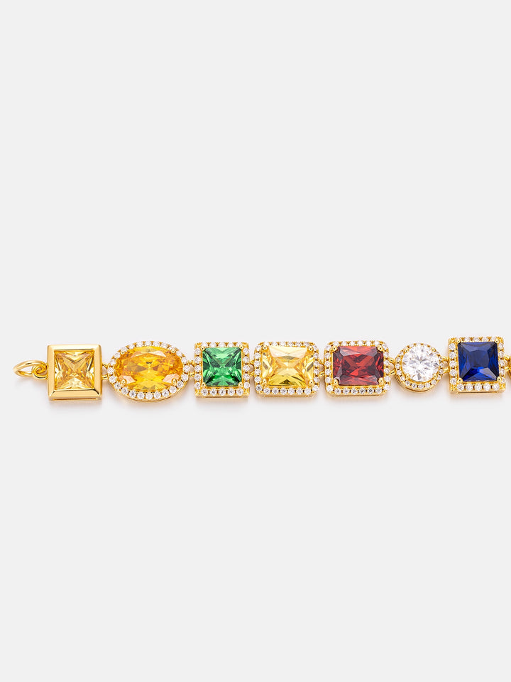 OBJ S925 Moissanite Multi Gemstone Chain In Yellow Gold
