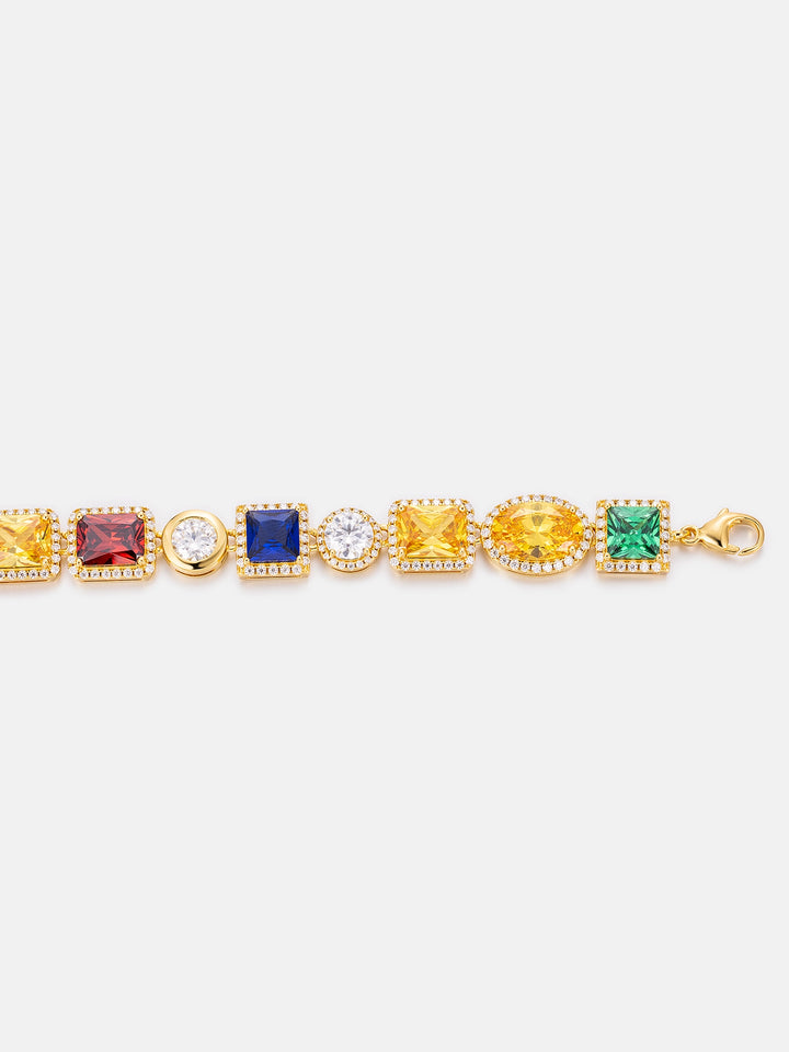 OBJ S925 Moissanite Multi Gemstone Chain In Yellow Gold