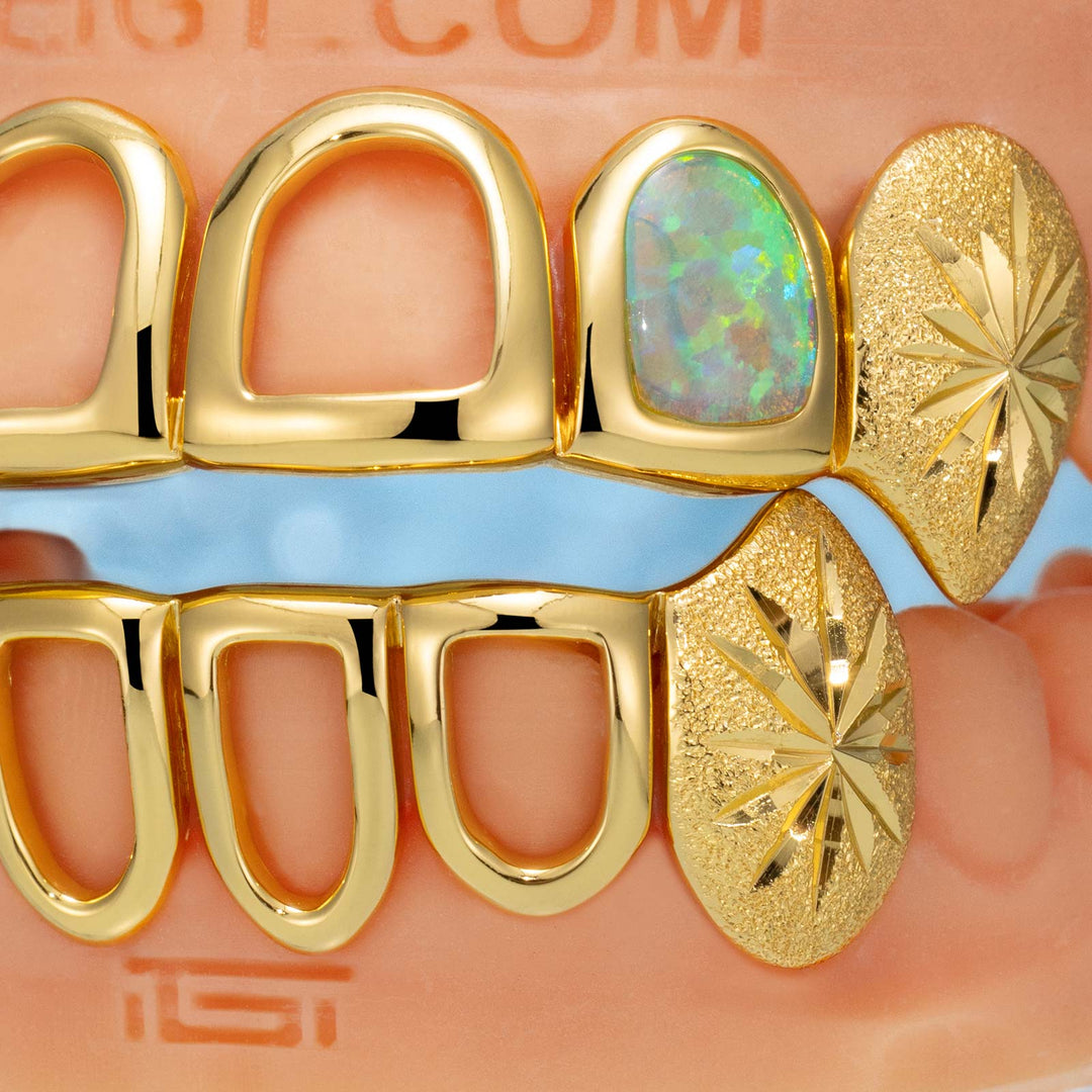 Open Face W Sunburst On Fang Grillz
