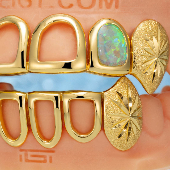 Open Face W Sunburst On Fang Grillz