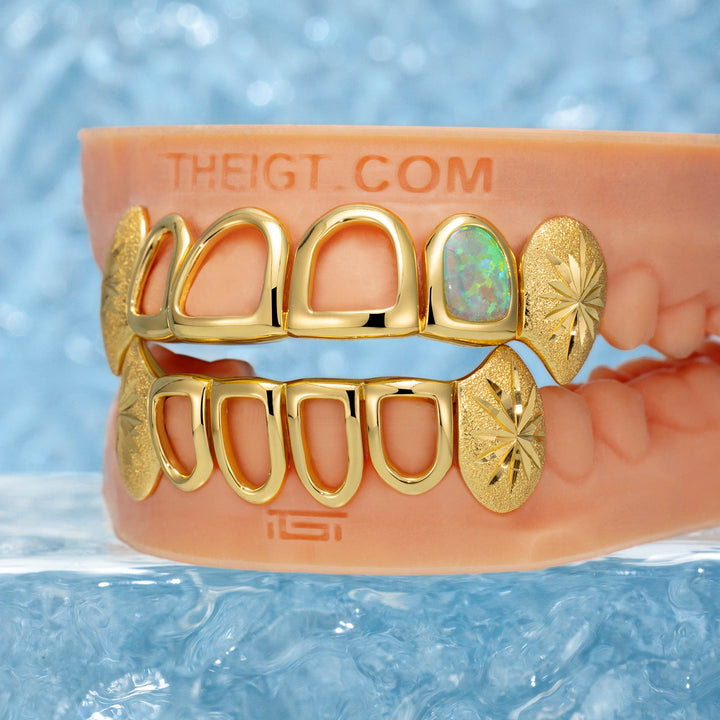 Open Face W Sunburst On Fang Grillz