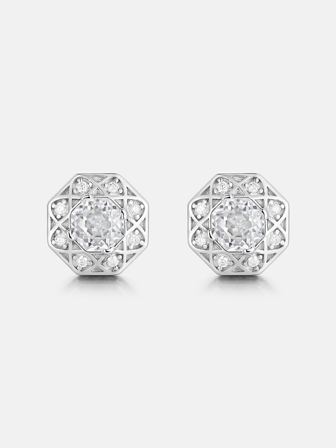 Octagonal Cut Moissanite Atomic Wire Earrings