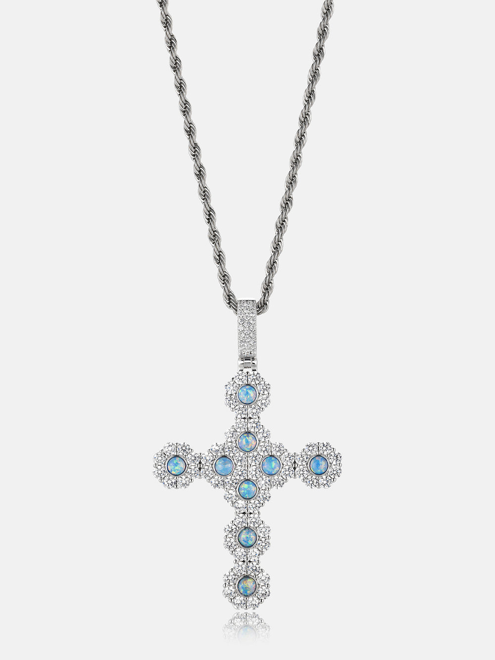 Opal Floral Cluster Moissanite Cross Pendant